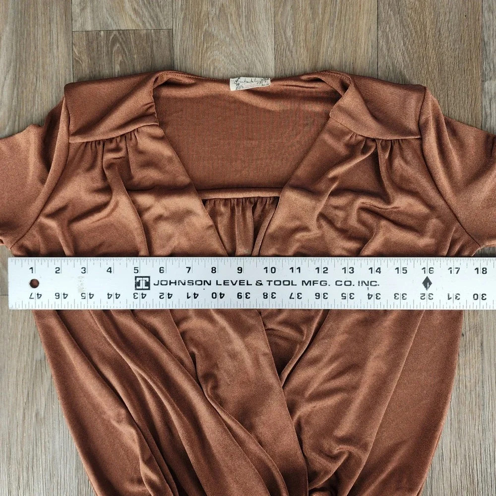 Intimately Free‎ People Brown Long Sleeve Plunging Neckline Ruched Bodysuit XS